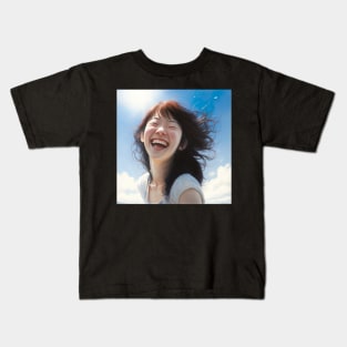 Smily Japanese Teenage Girl Sky Illustration Design Kids T-Shirt